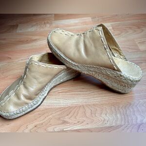 Neutral Beige Leather Espadrille Mules